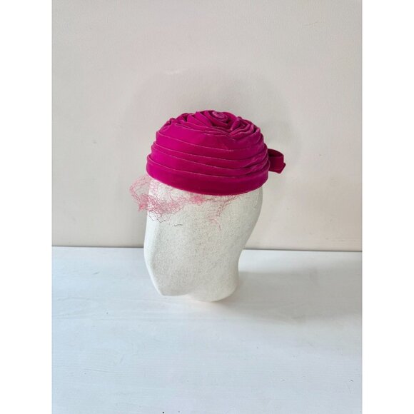 Vintage FRENCH ROOM Fuchsia Pink Velvet Pleated Bow Turban Juliet Hat - Picture 2 of 16